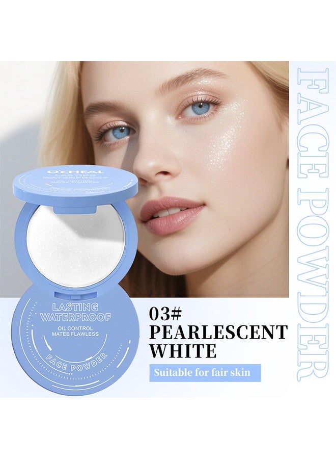 OCHEAL Lasting Waterrpoof Pressed Powder, Invisible Pores Lasting Waterrpoof Oil Control Face Pressed Powder, Matte Ultra Flawless Finish Makeup,Hide Pores Lightweight Longlasting Setting Powder with Puff,Waterproof Natural Coverage, Smooths Pores & Lines for All Skin ,(03#Pearlescent White 10g) - Image 2